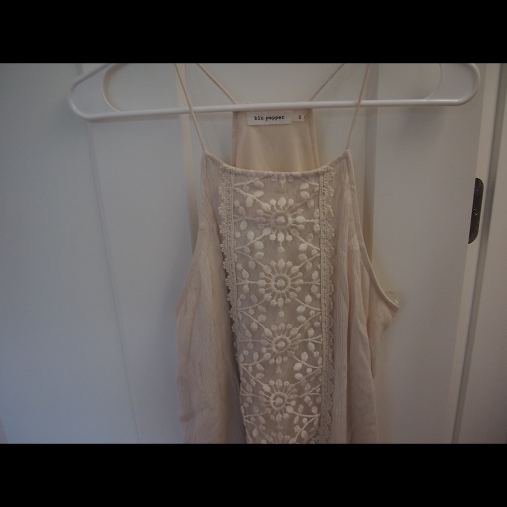Off-white Mini Dress with Floral Detailing